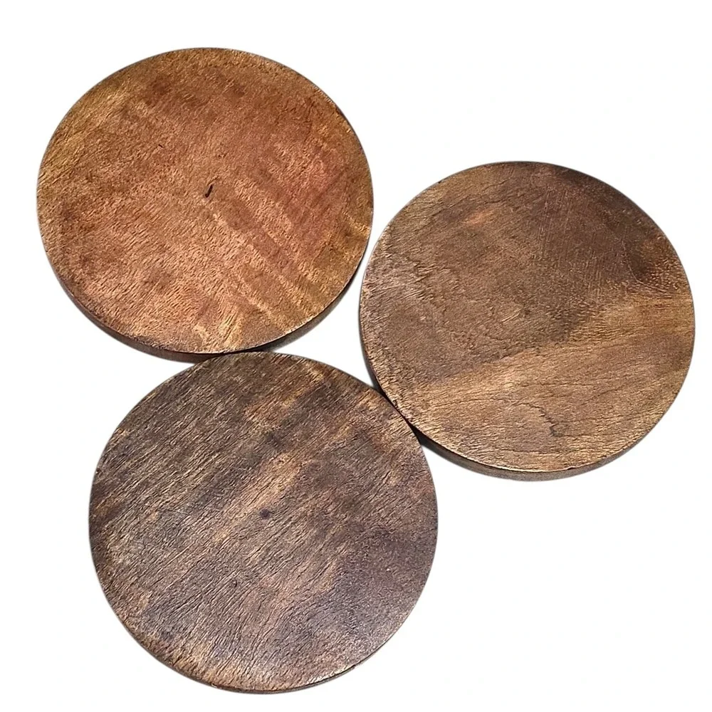 World Market Hand Carved Floral Wood Coasters Brown OS